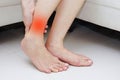 Woman suffering from ankle pain. Medical and health concept Royalty Free Stock Photo